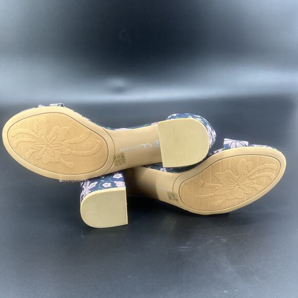 CL by Laundry Women 8.5M Navy Pink Floral Ankle Strap Block Heel Open Toe Sandal - Picture 5 of 8